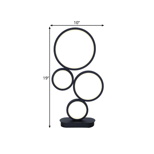 Stacked Round Table Lamp: Modern Metallic Led Bedside Night Lighting With Black Circular Pedestal -