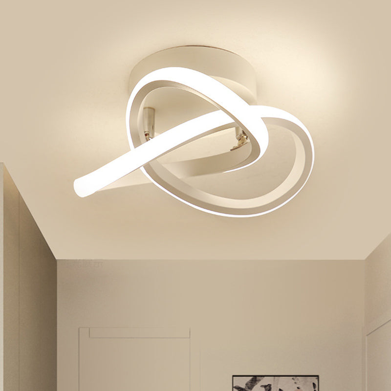 Modern Twisting Ceiling Flush Light - Led Semi Mount Foyer Lighting In Warm/White Black/White