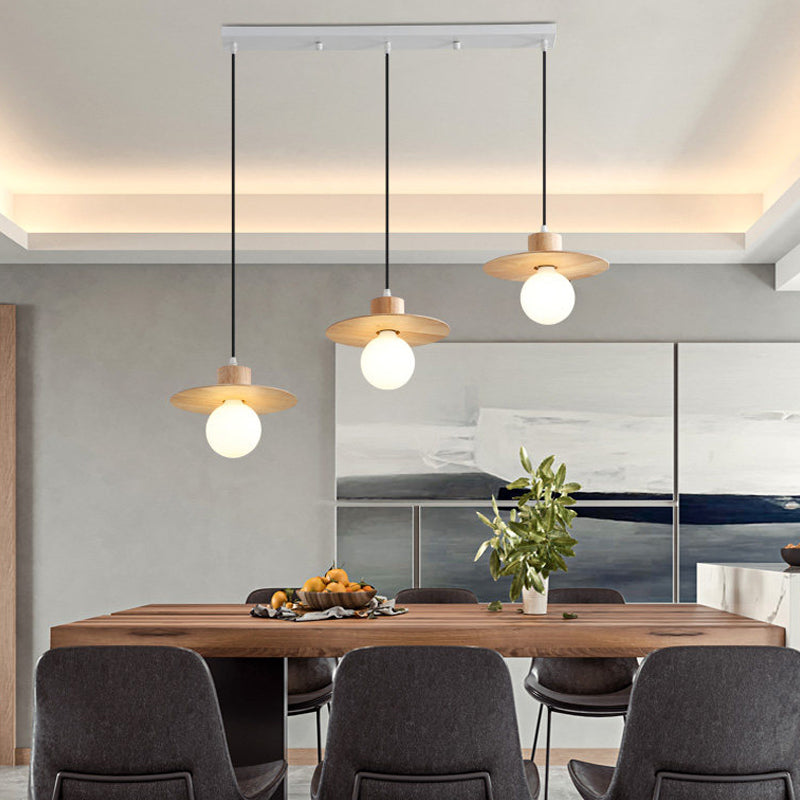 Modern Wood Hanging Lamp Kit - 3-Head Ceiling Light For Dining Room In Beige