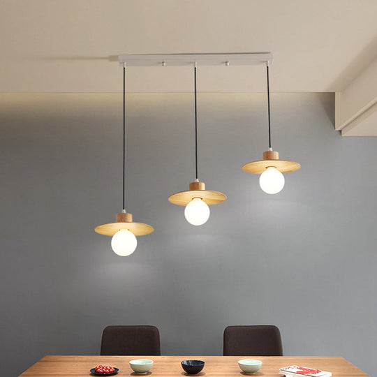 Modern Wood Hanging Lamp Kit - 3-Head Ceiling Light For Dining Room In Beige