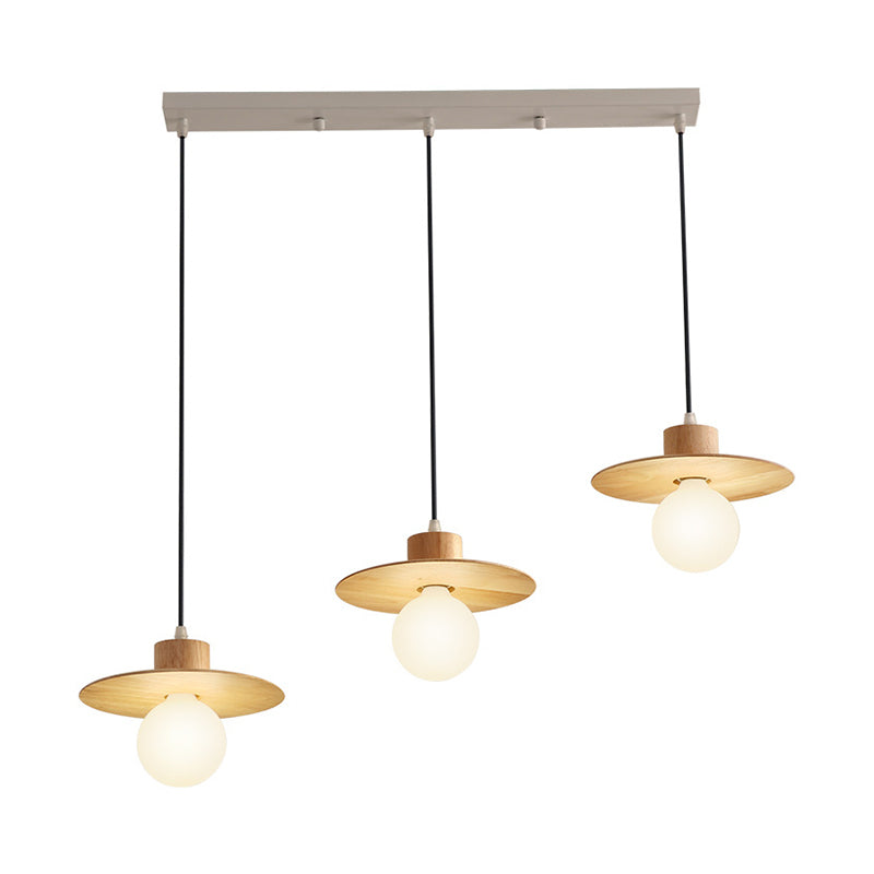 Wooden Modernism Hanging Lamp Kit - 3-Head Ceiling Light in Beige for Dining Room