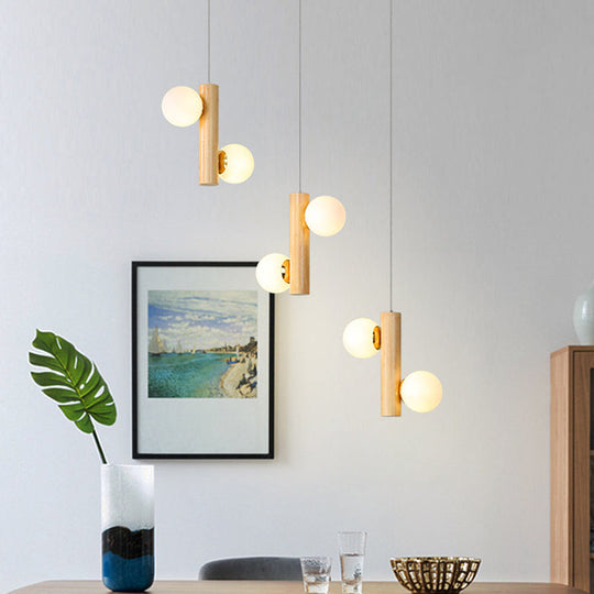 Modern Wood Tubular Pendant Light with 6 Beige Bulbs for Dining Room Ceiling