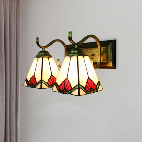 Art Deco Stained Glass Wall Sconce With Rectangle Backplate - 2 Lights For Bathroom