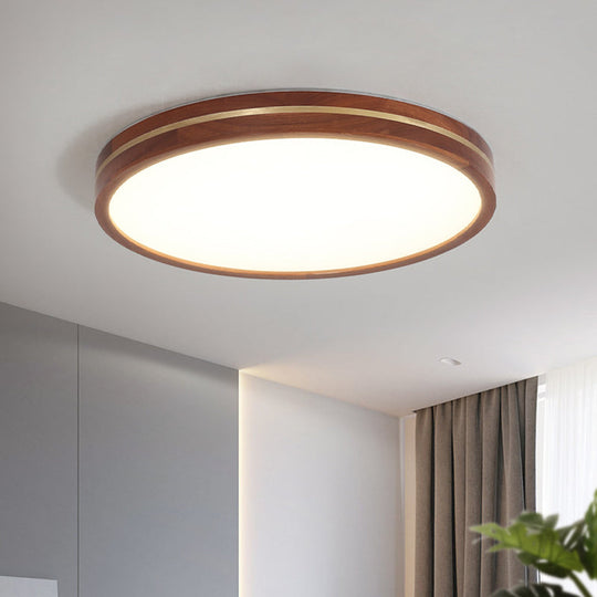 Contemporary Wood Led Flush Mount Ceiling Lamp With Inner Acrylic Shade - Brown 3 Sizes Available /