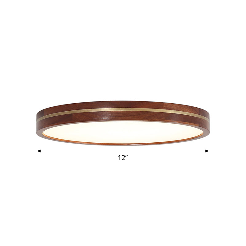 Contemporary Wood Led Flush Mount Ceiling Lamp With Inner Acrylic Shade - Brown 3 Sizes Available