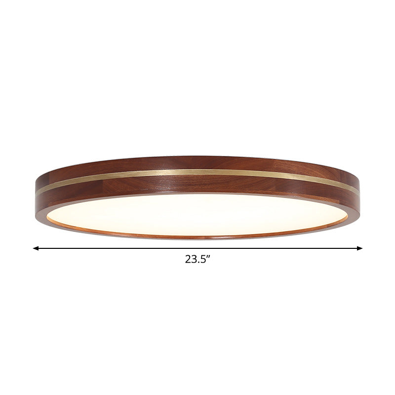 Contemporary Wood Led Flush Mount Ceiling Lamp With Inner Acrylic Shade - Brown 3 Sizes Available