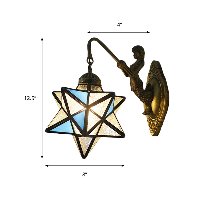 Blue And Clear Dimple Glass Mediterranean Sconce Lighting - Star Wall Mounted Light