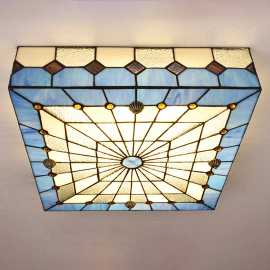 Blue Tiffany Style Stained Glass Flushmount Light - 1 Fixture For Dining Room (12/16 W) / 12