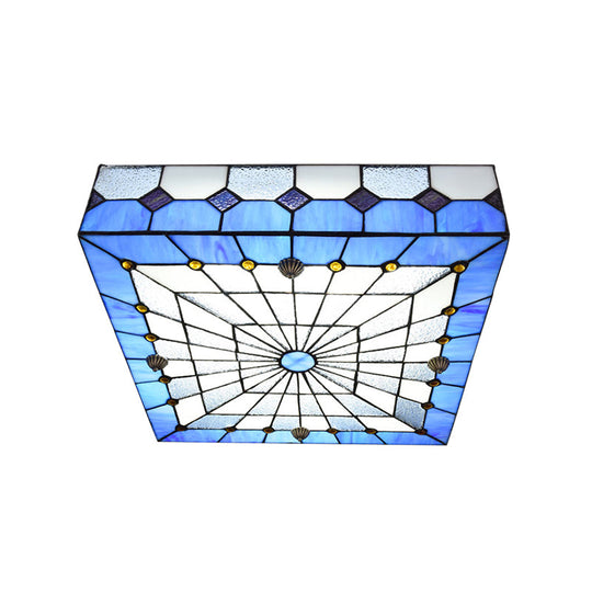Blue Tiffany Style Stained Glass Flushmount Light - 1 Fixture For Dining Room (12/16 W)