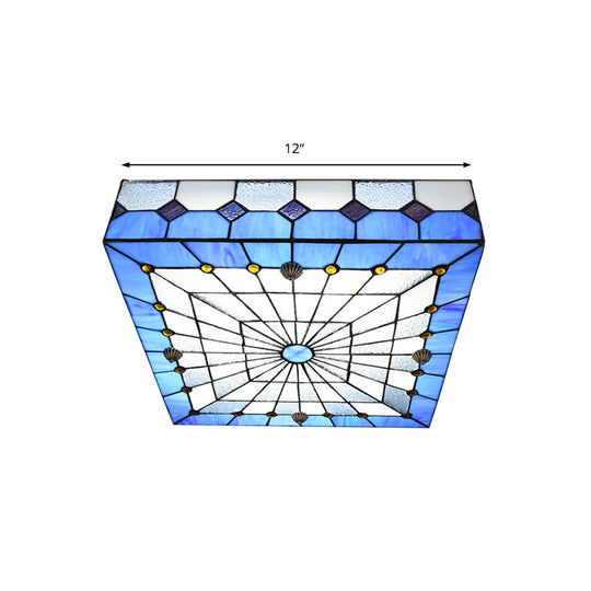 Blue Tiffany Style Stained Glass Flushmount Light - 1 Fixture For Dining Room (12/16 W)