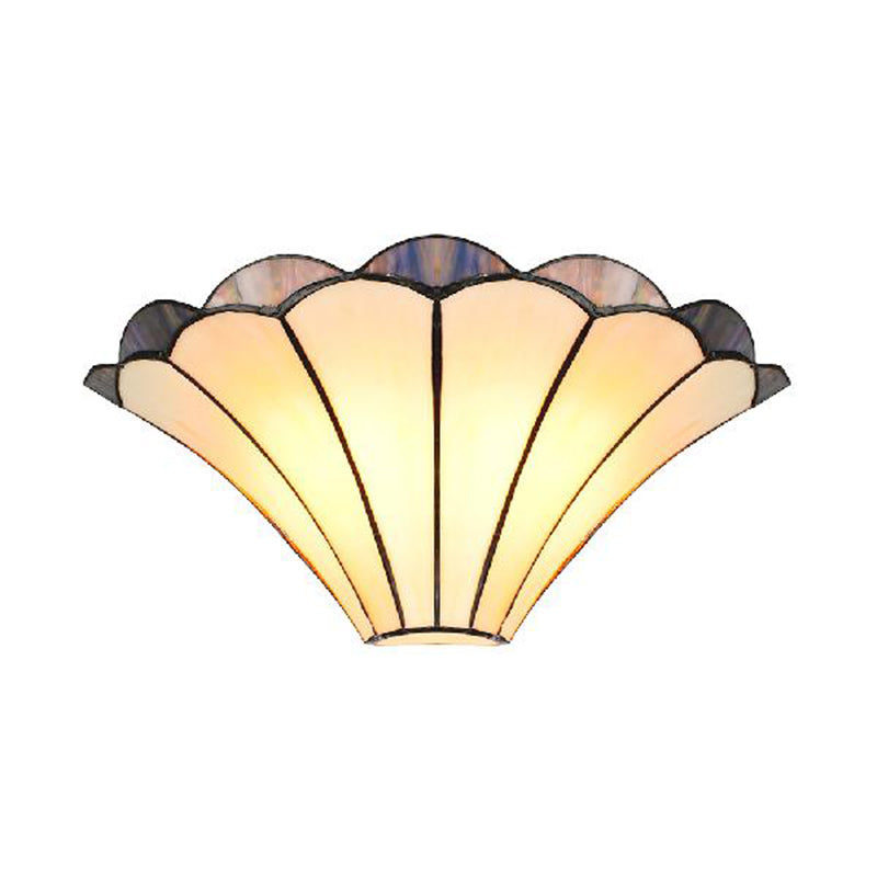 Traditional Scalloped Wall Sconce With 2 Stained Glass Lights And Flared Shade