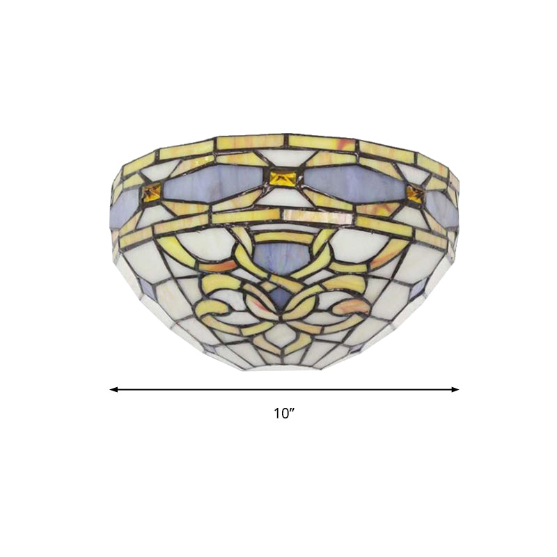Baroque Stained Glass Wall Sconce - Purple And Yellow 1 Head Mount Light For Staircase