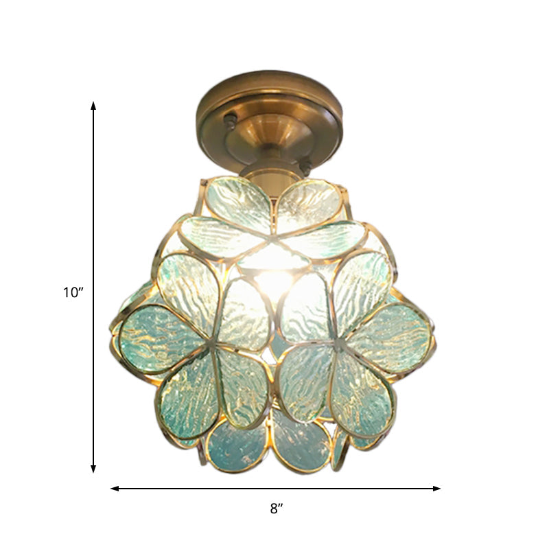 Retro Style Floral Stained Glass Ceiling Light With Pink/Blue/Green/Clear Shades For Hallway