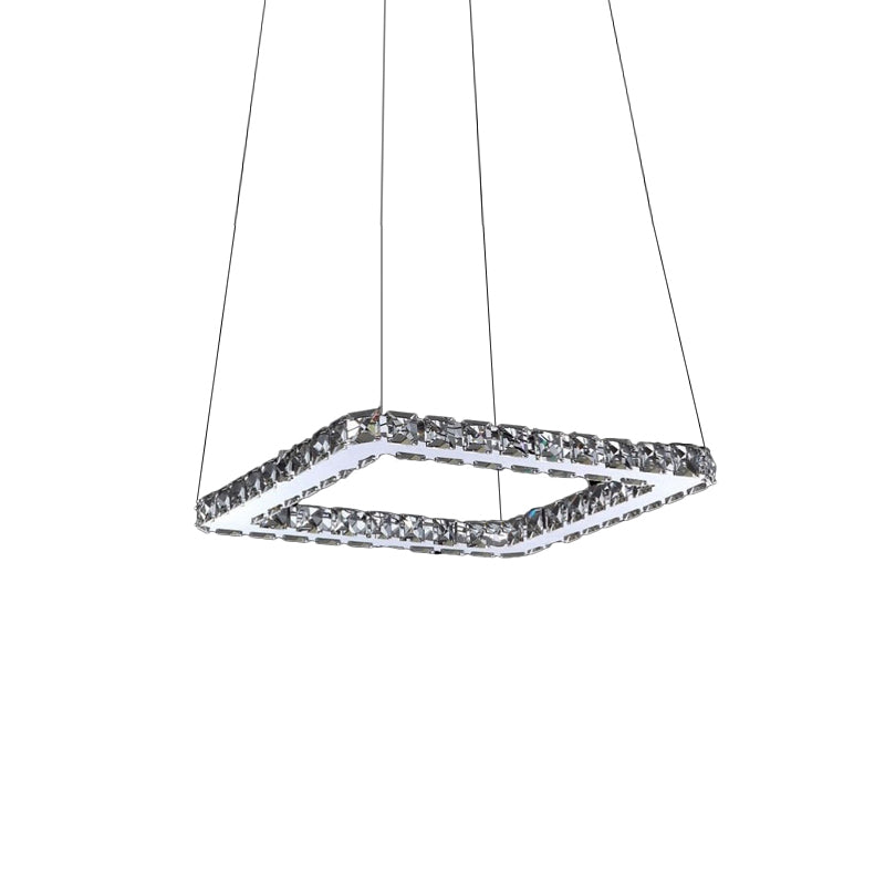 Square Crystal Pendant Light: Modern Chrome Led Chandelier Lamp For Dining Room Warm/White/Natural