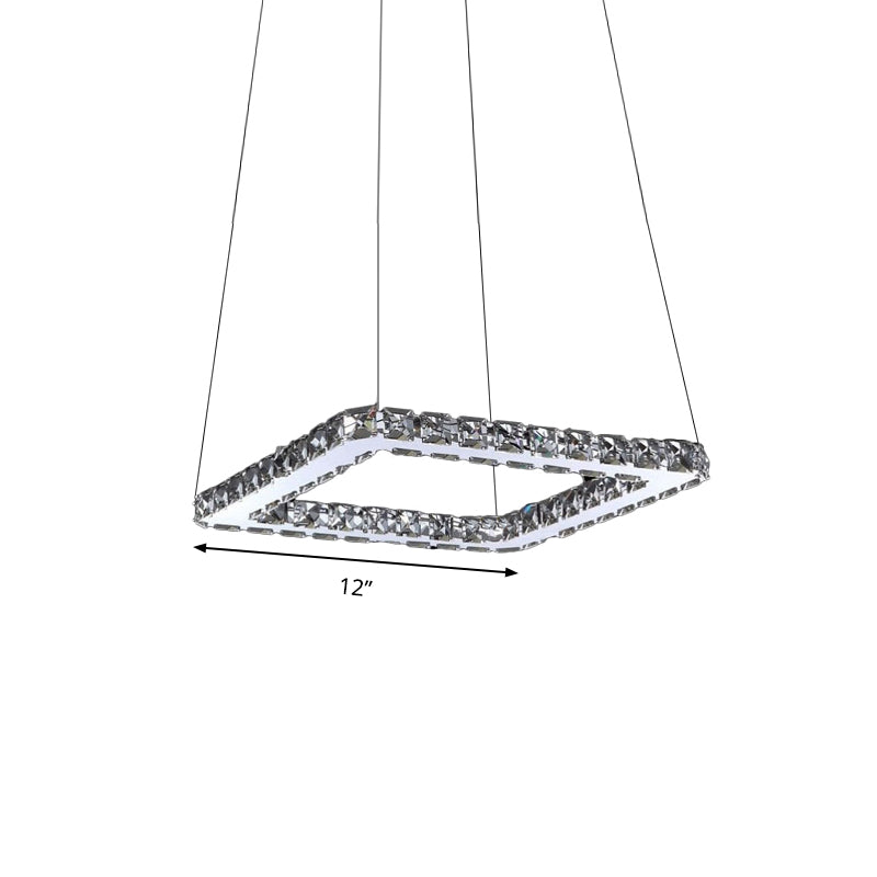 Square Crystal Pendant Light: Modern Chrome Led Chandelier Lamp For Dining Room Warm/White/Natural