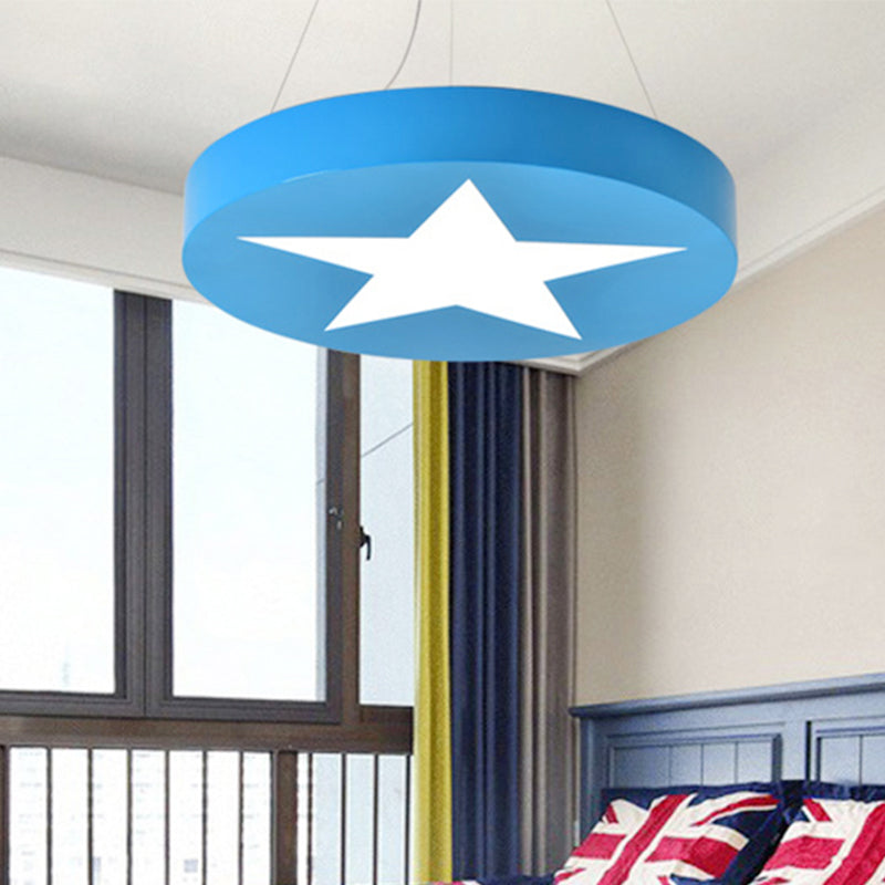 Star Metal Round Pendant Light: Bright Colored Hanging Light For Kids Room Or Office Blue