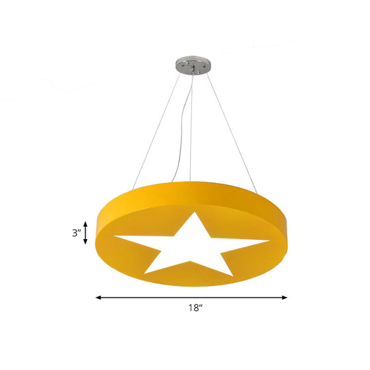 Star Metal Round Pendant Light: Bright Colored Hanging Light For Kids Room Or Office