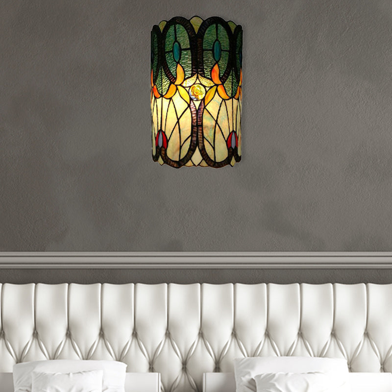 Tiffany Stained Glass Column Wall Sconce - 2-Light Mount For Living Room Light Green