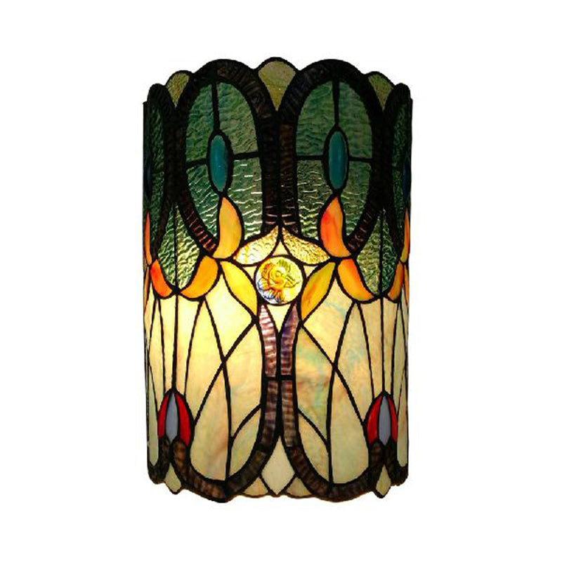 Tiffany Stained Glass Column Wall Sconce - 2-Light Mount For Living Room
