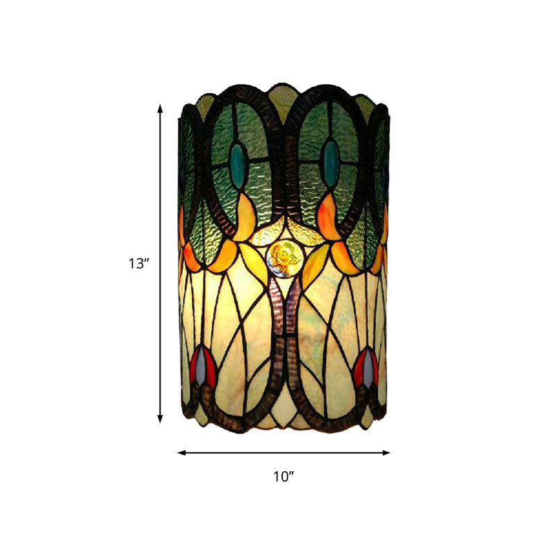 Tiffany Stained Glass Column Wall Sconce - 2-Light Mount For Living Room
