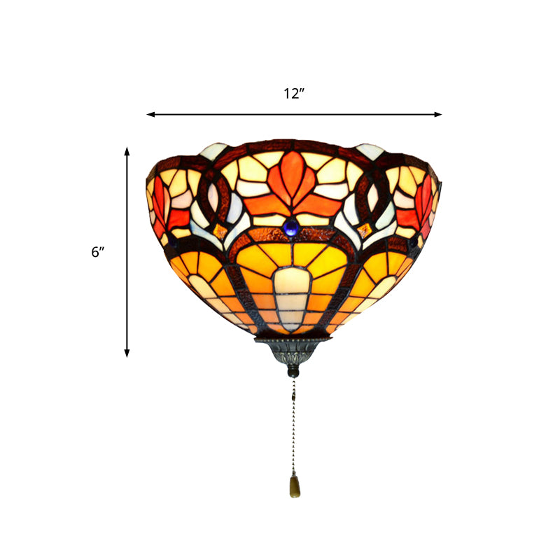 Victorian Stained Glass Floral Wall Lamp With Pull Chain - 1 Light Sconce