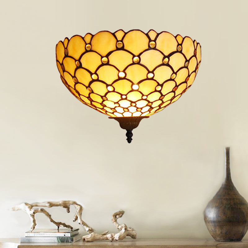 Beige Fish Scale Tiffany Wall Sconce Light With Stained Glass - Perfect For Living Room
