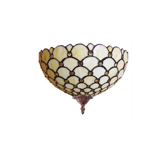Beige Fish Scale Tiffany Wall Sconce Light With Stained Glass - Perfect For Living Room