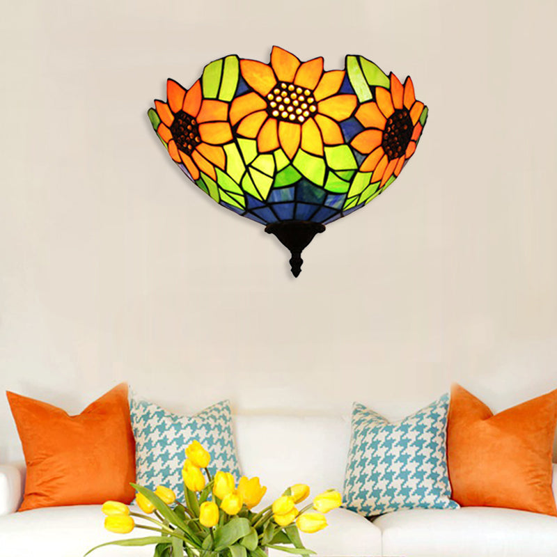 Lodge Style Wall Sconce Lighting With Sunflower Design For Corridor Orange