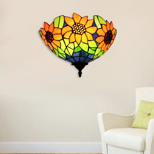 Lodge Style Wall Sconce Lighting With Sunflower Design For Corridor