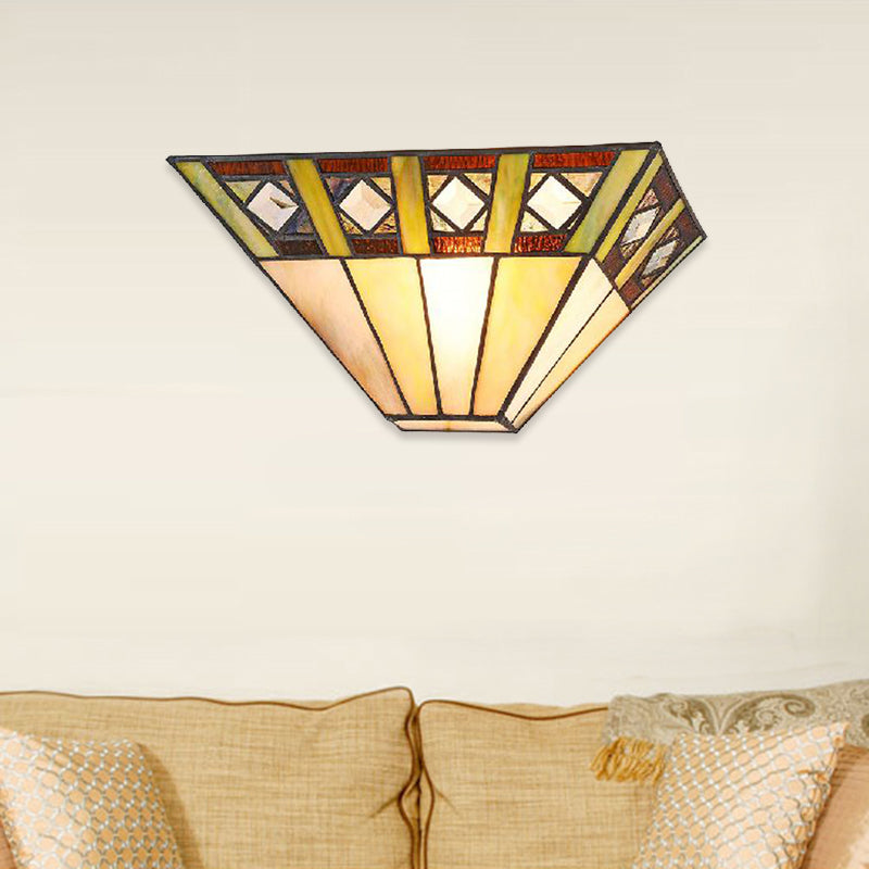 Stained Glass Wall Sconce With Trapezoid Shade - Perfect For Bedroom Lighting Beige
