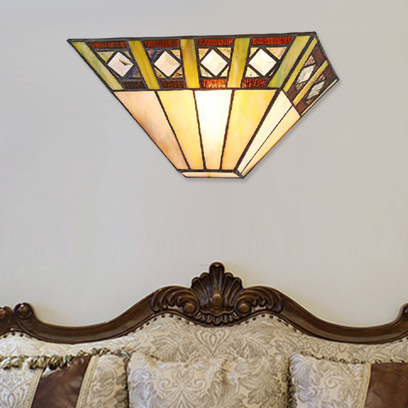 Stained Glass Wall Sconce With Trapezoid Shade - Perfect For Bedroom Lighting