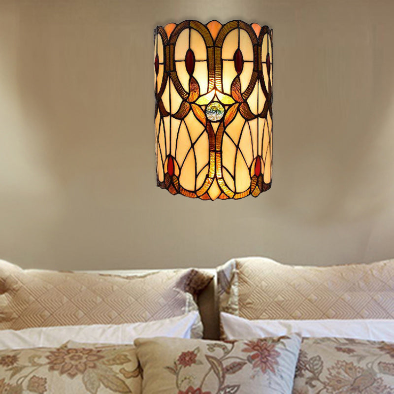 Victorian Style Stained Glass Wall Sconce 1-Light - Brown Perfect For Bedroom