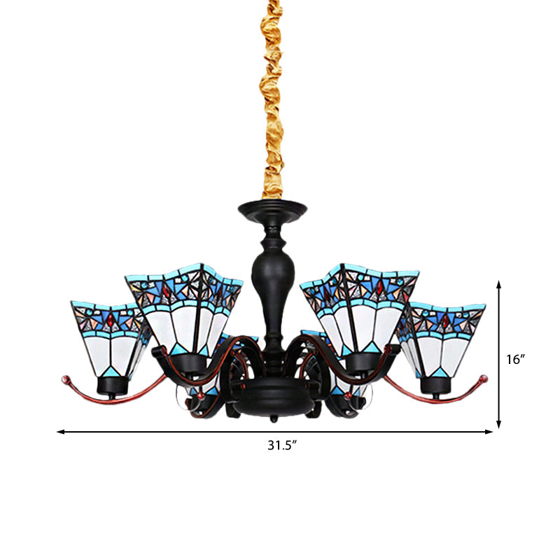 Tiffany Style Stained Glass Inverted Chandelier - 6 Lights Geometric Design for Dining Room