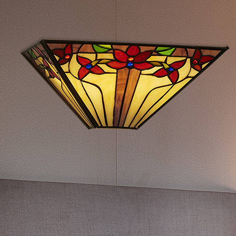 Stained Glass Floral Wall Sconce: Mission Style 1-Light Mount For Dining Room Red