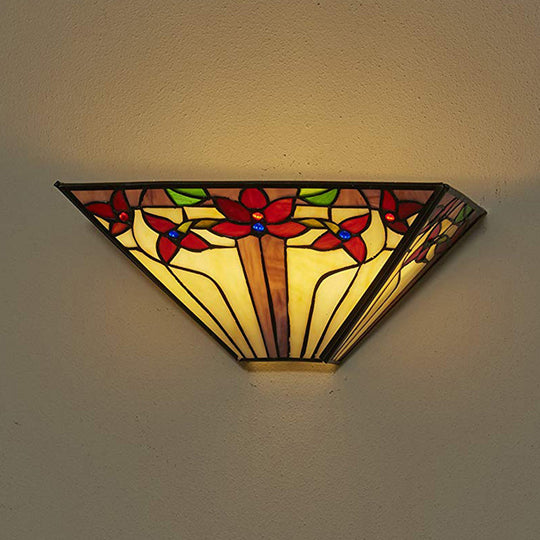 Stained Glass Floral Wall Sconce: Mission Style 1-Light Mount For Dining Room