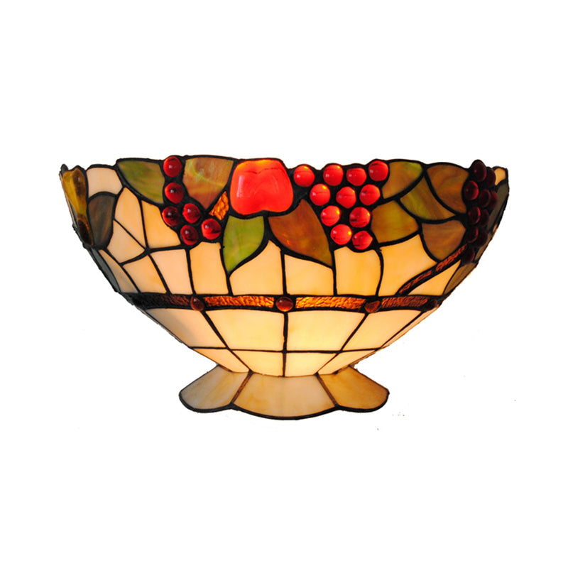 Art Deco Fruit Pattern Stained Glass Wall Sconce With Bowl Design