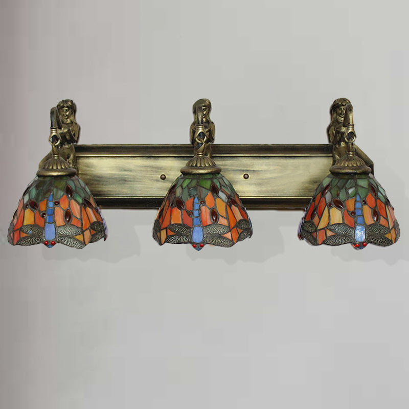 Baroque Dragonfly Wall Light Fixture: Orange/Blue Stained Glass Sconce Lighting Orange