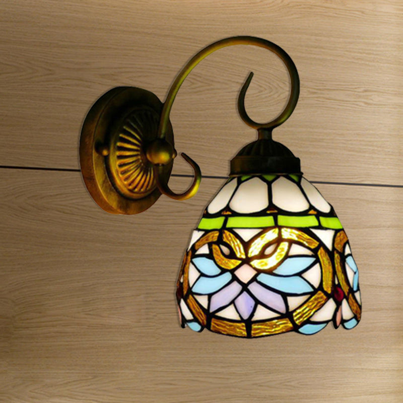 Victorian Stained Glass Dome Wall Light Fixture - Antique Brass Sconce For Bedroom Lighting / 6