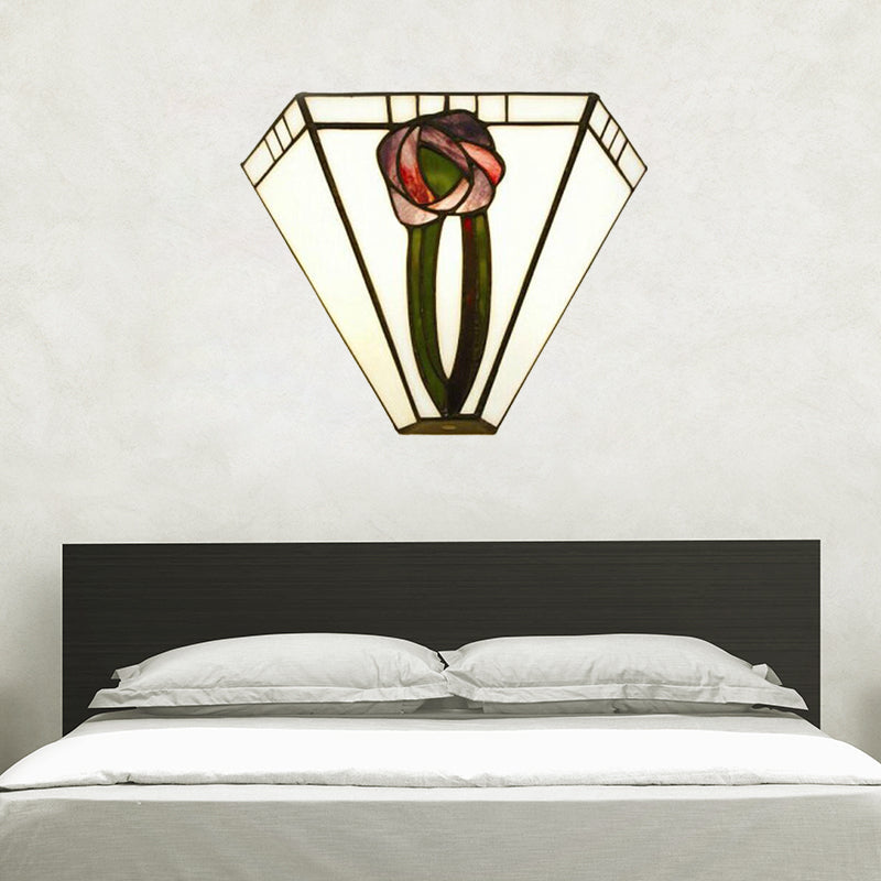 Sleek Craftsman Geometric Wall Lamp With Stained Glass 1 Head Mount Light And Elegant Flower