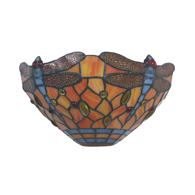 Tiffany Style Dragonfly Wall Sconce In Orange Stained Glass - 1-Light Lighting