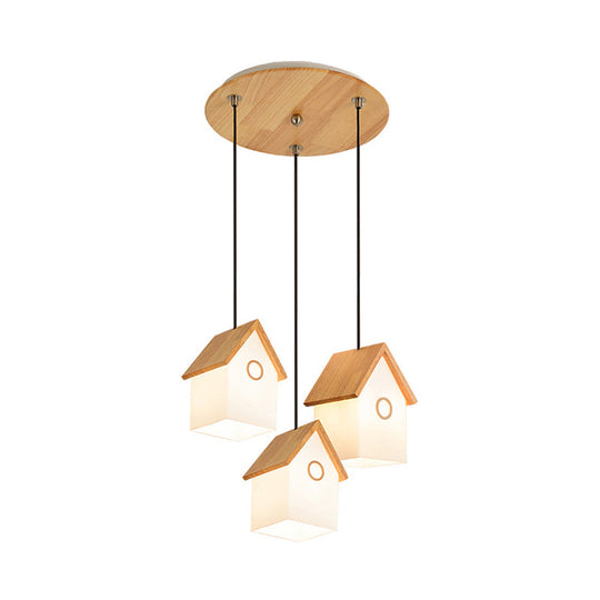 Asian Style Wood And Glass Pendant Light In White For Kitchen Foyer