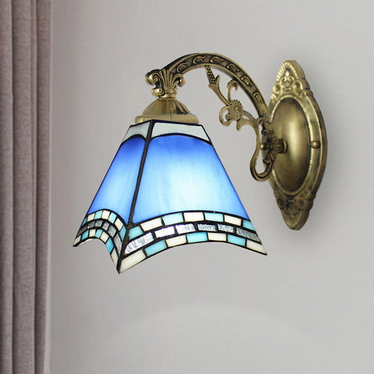 Blue Stained Glass Geometric Ceiling Pendant For Dining Room Décor