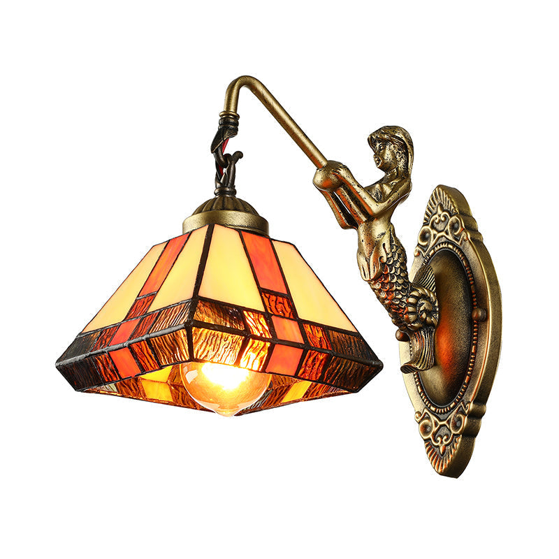 Wall Mounted Tiffany Diamond Orange Stained Glass Sconce Light Fixture