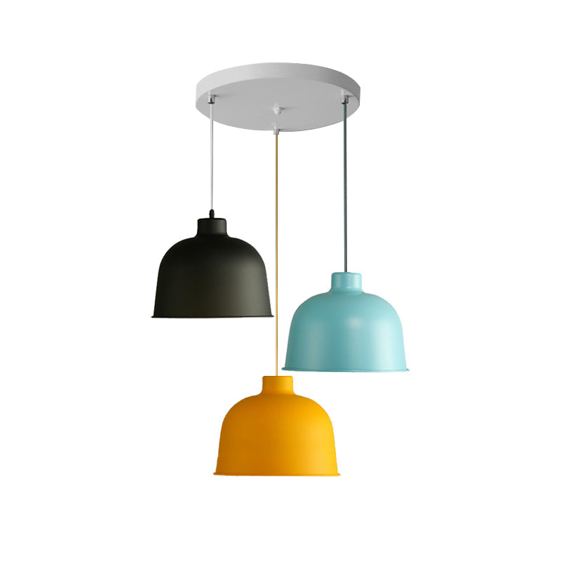 Macaron Style Metal Pendant Light For Dining Room - Single Head Bowl Shape Hanging Lamp
