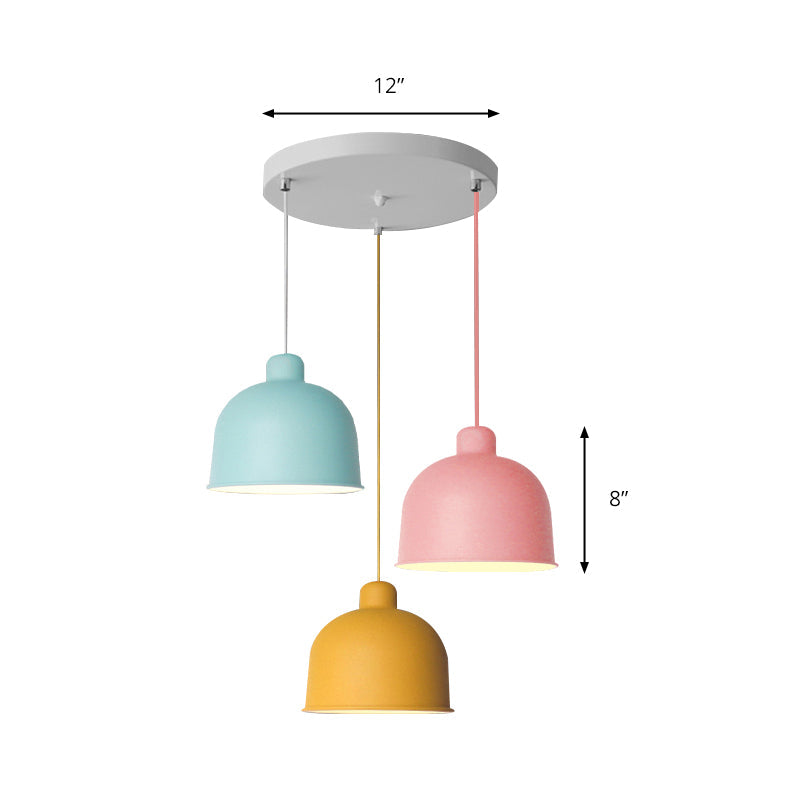 Macaron Style Metal Pendant Light For Dining Room - Single Head Bowl Shape Hanging Lamp