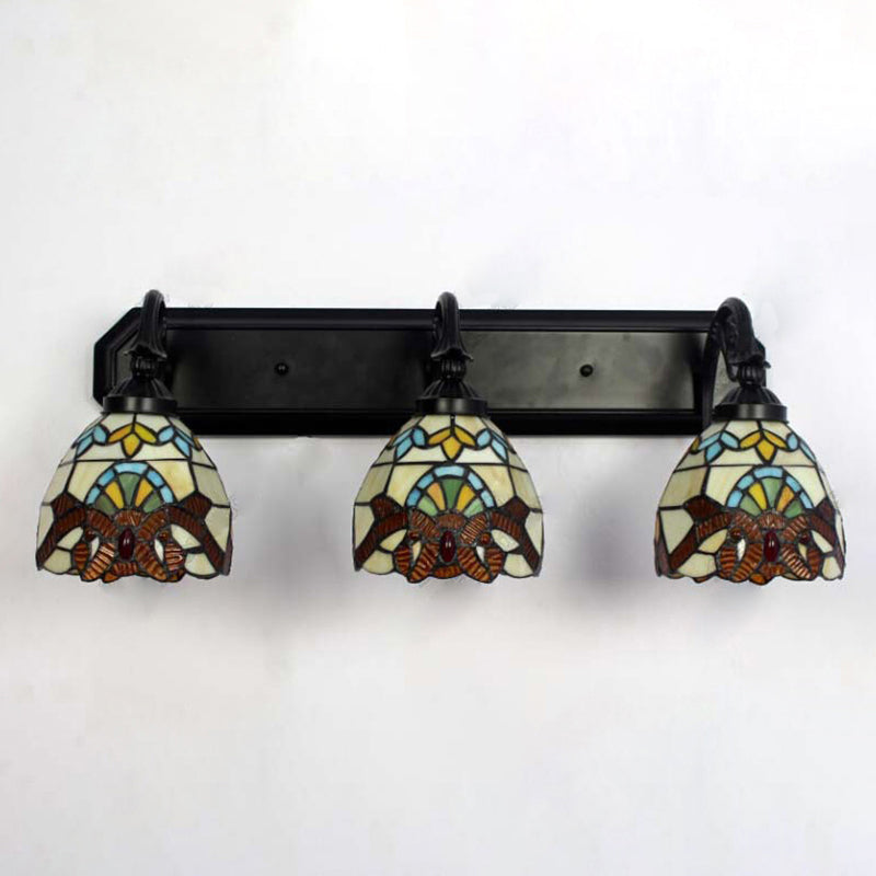 Baroque Dome Stained Glass Wall Mount Sconce - 3 Head Brown Hallway Light Fixture