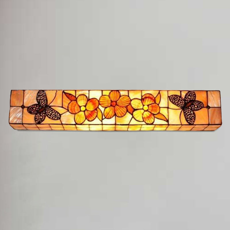 Rustic Shell Wall Light With Floral Butterfly Design - 2 Rectangle Lights