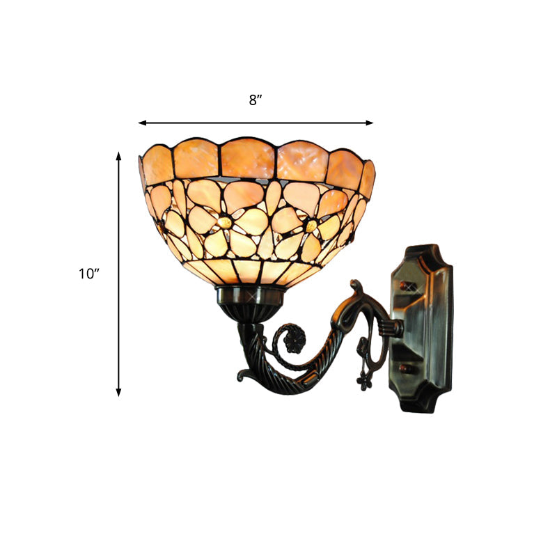 Tiffany Orange Shell Wall Sconce With Curved Arm And Bowl Shade