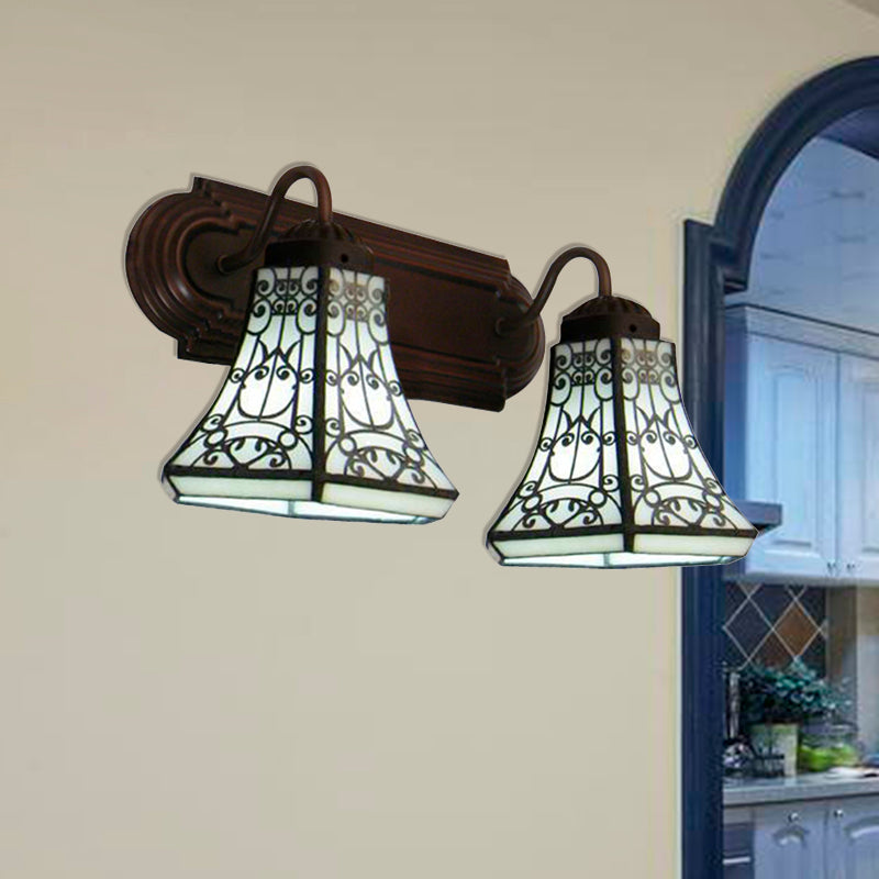 Baroque Style Wall Mounted Sconce Lighting With 2 Flared White Glass Shades For Bedroom