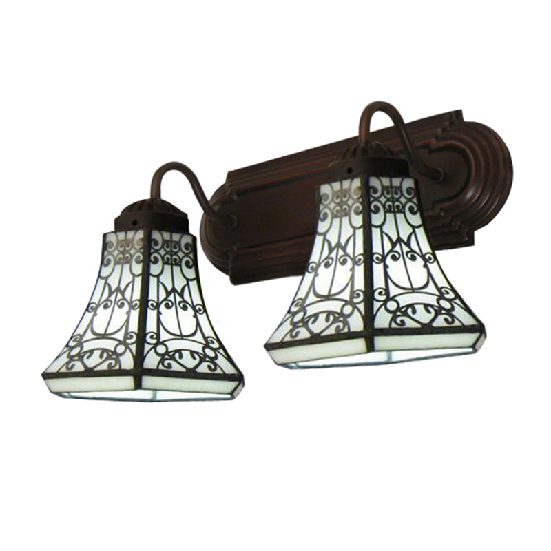 Baroque Style Wall Mounted Sconce Lighting With 2 Flared White Glass Shades For Bedroom